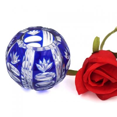high quality blue cut small ball candle holder round handmade empty candle jar