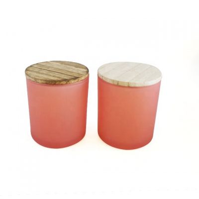 empty pink glass candle jars 395ml with wooden lids 