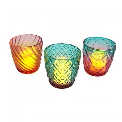 Wholesale horn rainbow machine press embossed glass candle holders