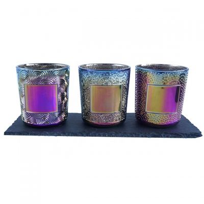 set 3 rainbow electroplated candle jar