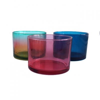 Wholesale Customized Red Blue Rainbow15oz Wide Mouth Round Glass Candle Holders