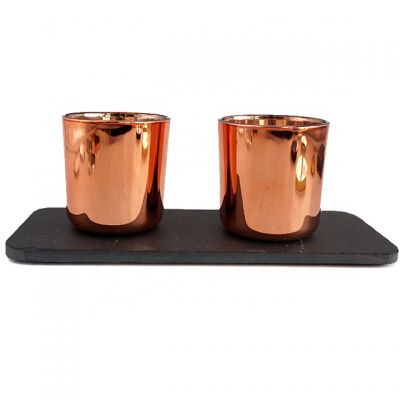 Weddings Use and Glass Type Electroplated Rose Gold Glass Candle Holder 8oz Stock Feature