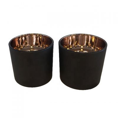 Matte black glass candle jar rose gold plating inner 200ml custom cylinder candle container