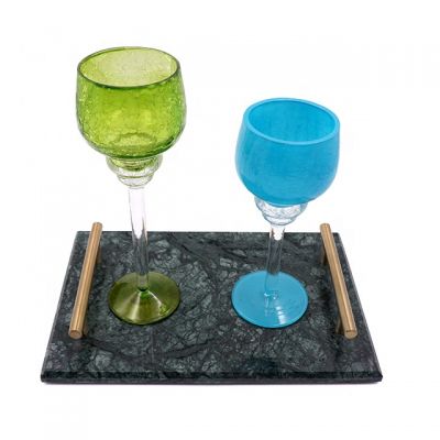 Set of 2 Crackle colored tall glass candle jars tealight candle holders