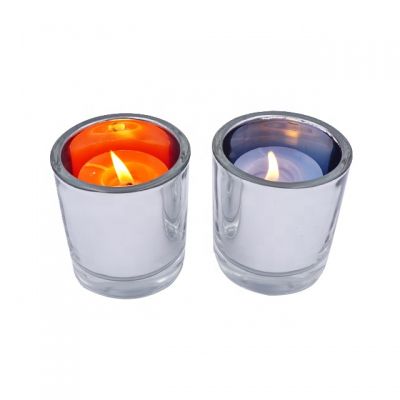 inside plating silver thick glass candle holder