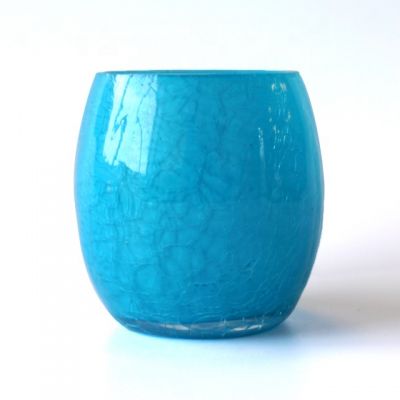 New design round ball glass candle container crackle glossy blue candle jar glass