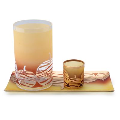 Mescente decorative flower brass metal glass pillar candle holder set of 3