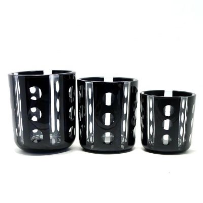 Modern style black cut to clear candle jar glass with metal lid for home decoration