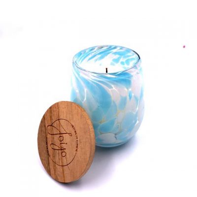 beautiful egg glass candle vessel marble design thick candle jar with wood lid for Christmas 