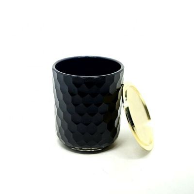 hand cutting hexagonal diamond pattern glass candle cup container jar