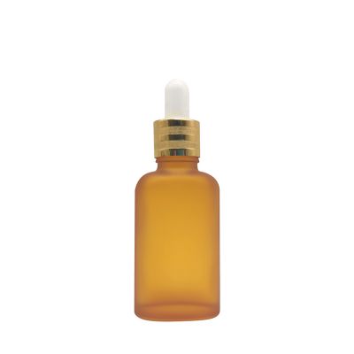Hot Sale Yellow Frosted Glass Essential Oil Bottle For Cosmetic 30ml Empty Flat Shape With Dropper 