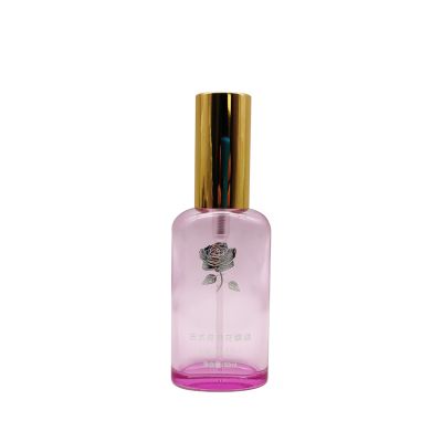 50ml Cosmetic Container Packaging Glass Pink Bottles Glass Essence Oil Flat Bottle With Pump
