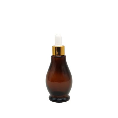 Wholesale 50ml Empty Gourd Shape Amber Glass Dropper Bottle For Essential Oil
