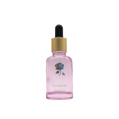 New Flat 20ml Dark Pink Glass Essential Oil Bottle With Dropper Cap For E Liquid