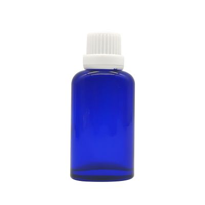 30ml Blue flat essential oil glass bottle with childproof cap inner plug
