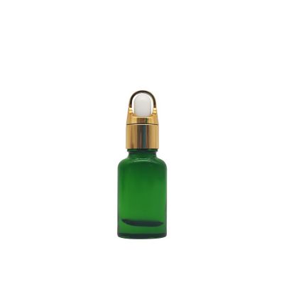 10ml Cosmetic Green Flat Glass Essential Oil Bottle With Gold Aluminum Basket Dropper Cap