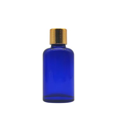 30ml Empty Blue Perfume Essential Oil Glass Flat Bottles Packaging With Luxury Golden Lid