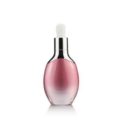 Luxury 30 g 1 ounce empty glass skin care oil oval red packaging facial bottle serum with dropper lids 