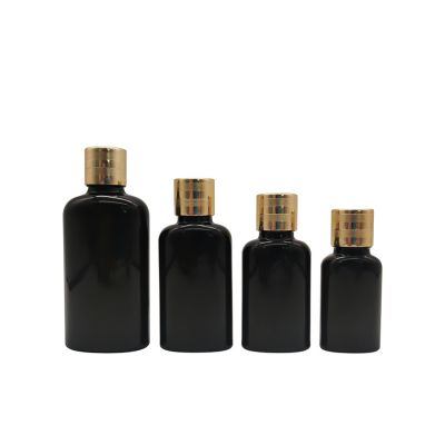 10ml 20ml 30ml 50ml Flat Glossy Black Essential Oil Bottle With Luxury Gold Cap Dropper