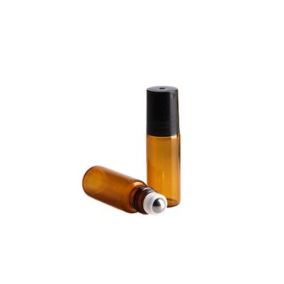 Amber Empty 5ml Essential Oil Glass Roll On Bottle With Stainless Steel Roller Ball