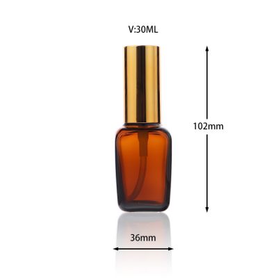 In stock 1oz 30ml amber square childproof cap glass dropper bottle for essential oil perfume cosmetic 