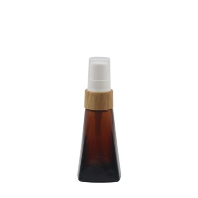 20ml 30ml 50ml cosmetic packaging conical glass bottle lotion bottle glass foundation bottle pump with white cap wooden collar 