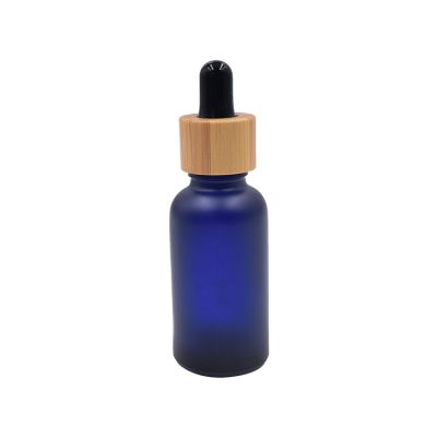 empty packaging containers serum bottle cosmetic 20ml cobalt blue glass bottles frosted 30ml dropper bottle with bamboo droppers
