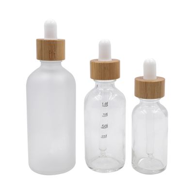 cosmetic packaging 20ml 30ml 60ml 120ml calibrated glass dropper serum bottles glass essential oil bottle with bamboo dropper