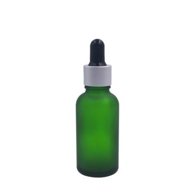 15ml 20ml 30ml 50ml green frsoted glass bottle essential oil dropper with silver matte aluminum collar cap