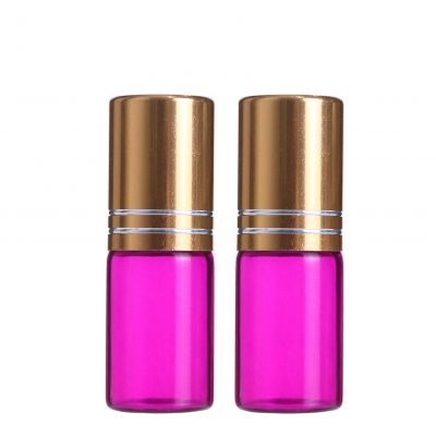 Pink Essential Oil Roller glass ball Bottles 3ml Aromatherapy Glass Roll on perfume Bottle with gold cap 