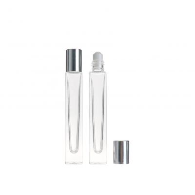 Wholesale 10ml Empty Clear Square Essential Oil Perfume Eye Cream Glass Roll on Bottle with Glass Roller Ball and Silver Cap 