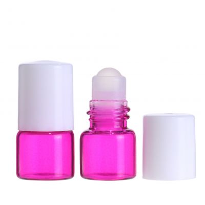  pink cosmetic 1ml glass roll on bottle with glass roller ball in top for essentia oil