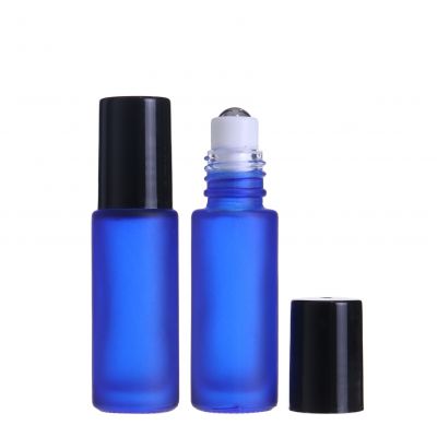 Frosted blue roll on essential oil glass roller bottles 5ml wholesale 