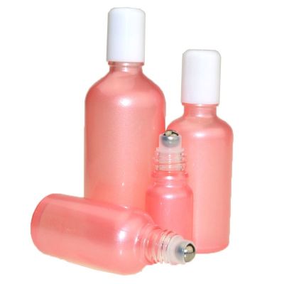 10ml 30ml 50ml pearl pink round shaped glass roll on bottle with stainless steel roller 
