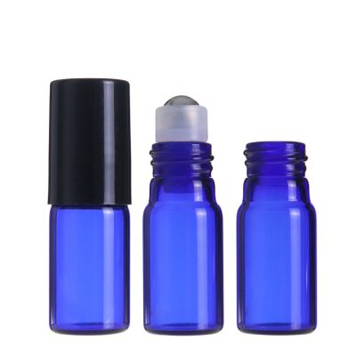 Glass roll on perfume bottles essential oil stainless steel roller 3ml new style bottle for cosmetic container with black lid