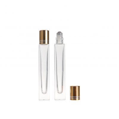 High Quality 10ml Empty Clear Square Perfume Eye Cream Cosmetic Glass Roll on Bottle with Steel Roller Ball 