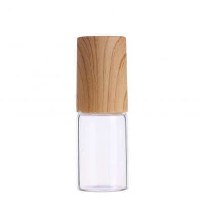 Mini travel 3ml clear perfume essential oil glass roll on bottle with glass roller ball and wood grain cap
