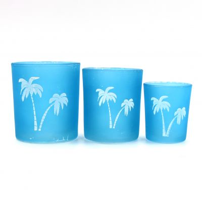 Printed Candle Jar Blue Glass Candle Jar