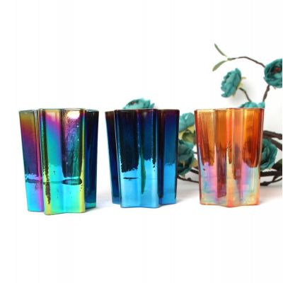 hurricane star shaped iridescent glass candle jar for pillar candle