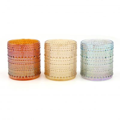 Iridescent Thick Wall Candle Holder Glass Jar For Candle Stick