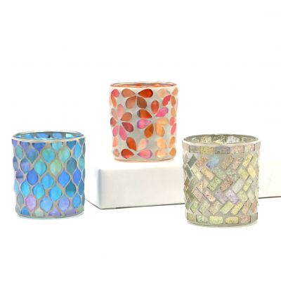 10oz Mosaic Cylinder Glass Candle Holder for Wedding Crystal 