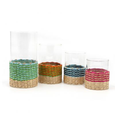 Natural Clear Hand Knitting Glass Candle Holder Pillar for Promotion Gifts