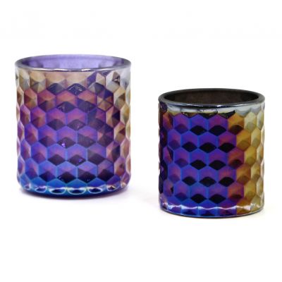 Wholesale Iridescent Honeycomb Candle Glass Candle Jar Set