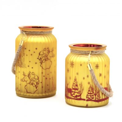 Hanging Colored Gold Christmas Candle Jar Frosted Glass Candle Jars in Bulk