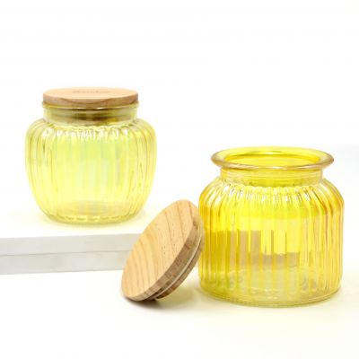 Empty Yellow Colored Glass Vessel Jar With Lid for candle making