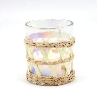 Handmade natural woven glass candle holder for home decor
