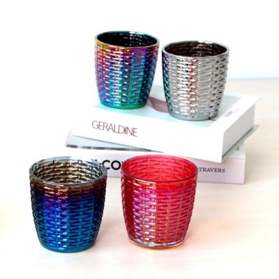 Unique fancy ion plating embossed glass candle holder 