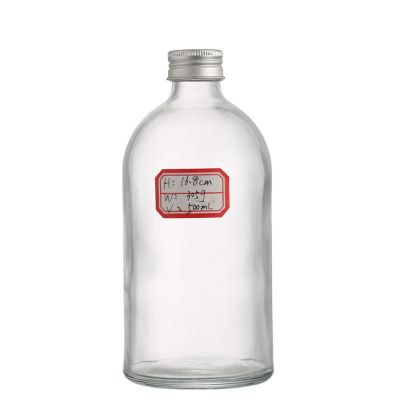 Wholesale boston 250ml 350ml 500ml size transparent fruit juice soda beverage glass bottles with lids 