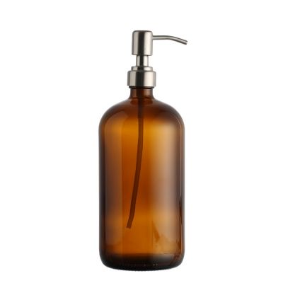 Factory Price good quality 1000 Ml Amber Round Shape Boston Tall Glass With Sprayer 