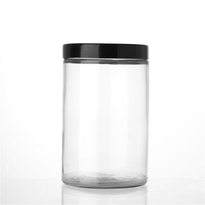 Round 1000 ml empty high quality clear glass spice storage jar with screw lid 
